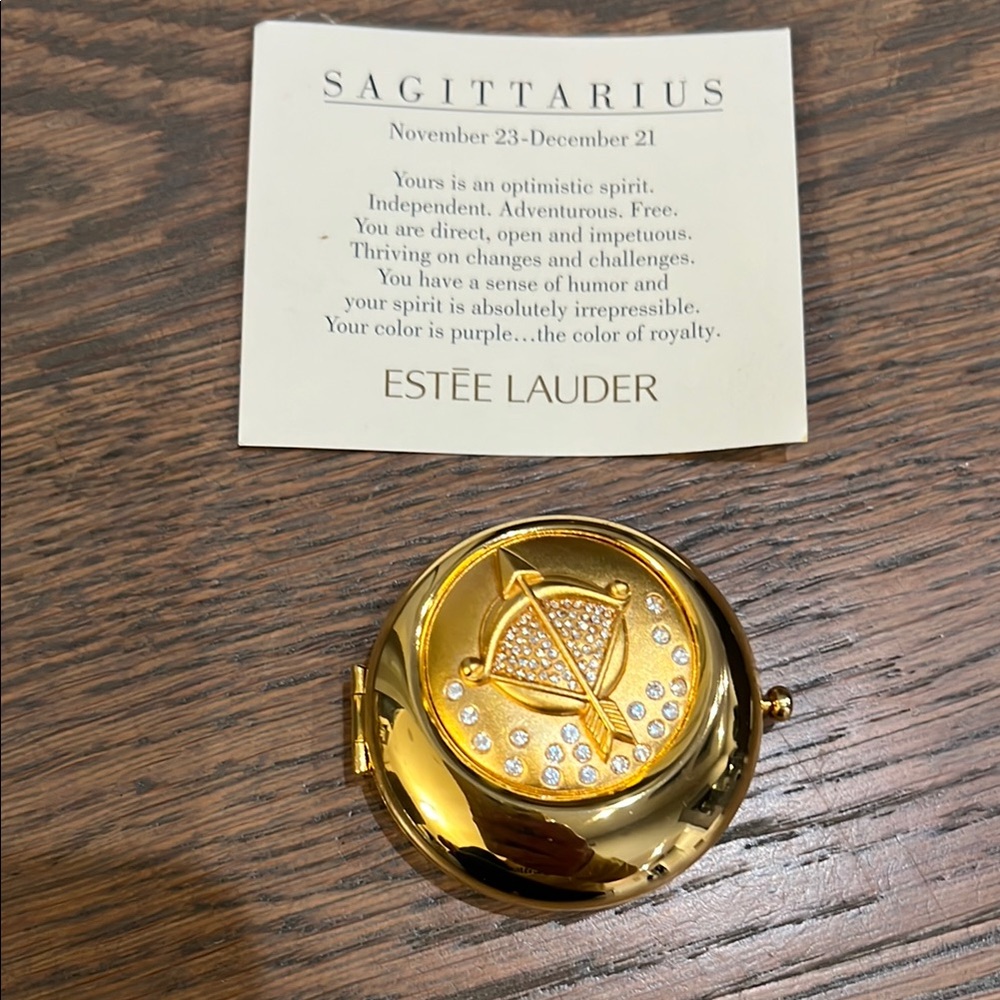 Estee Lauder Gold Sagittarius Compact with Crystal Accents
